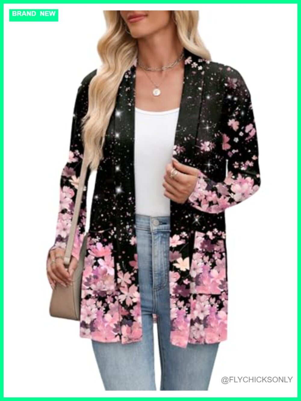 Lightweight Long Sleeve Open Front Cardigan with Pockets Floral Casual